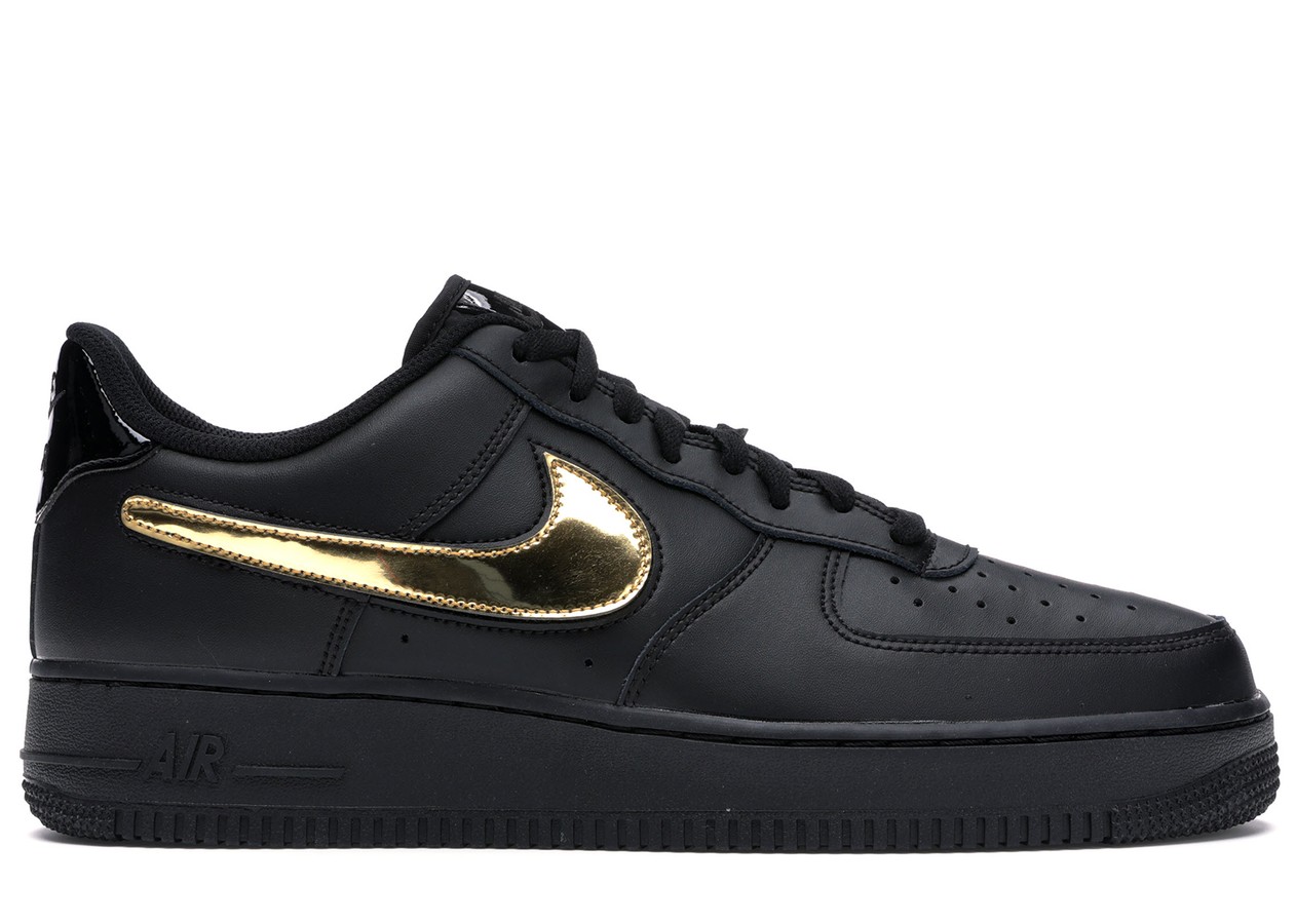 Nike Air Force 1 Black Metallic Gold Removable Swoosh Pack